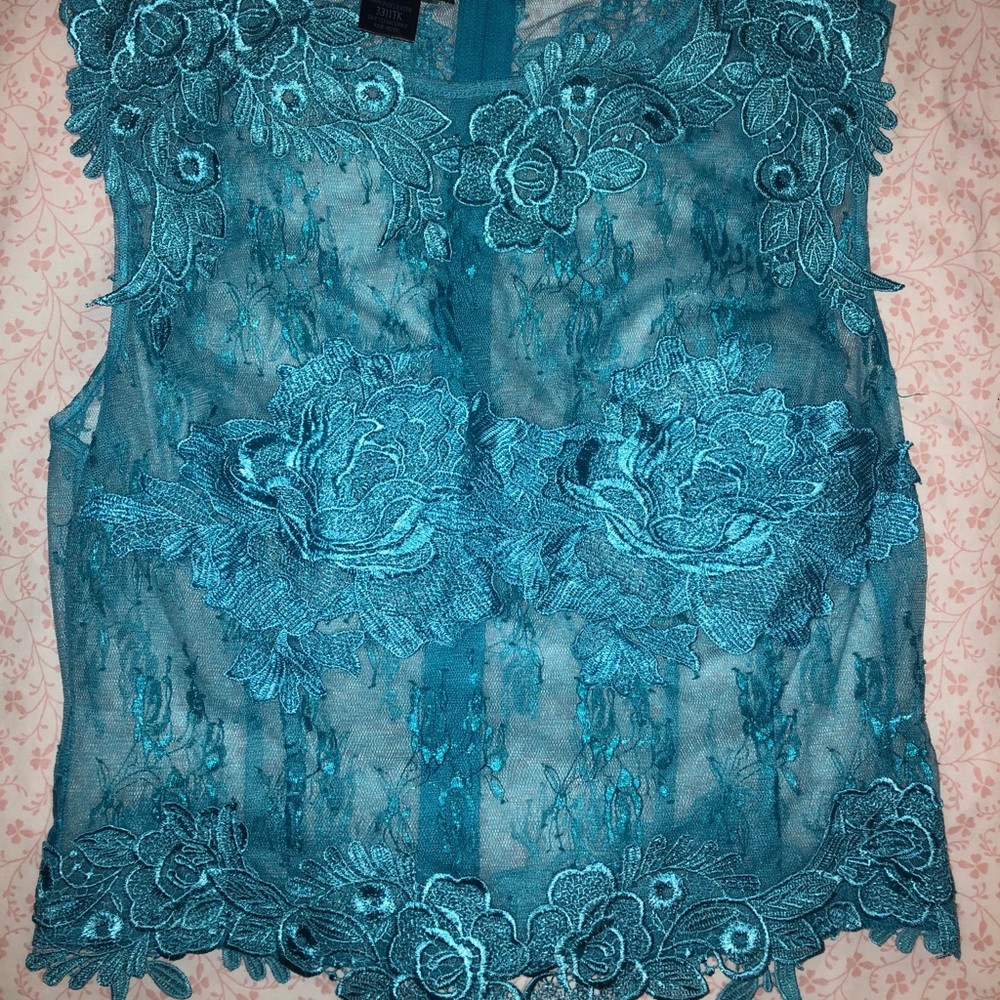 Caribbean Queen Sheer Teal Blue Blouse Medium